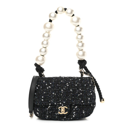 Chanel Tweed Mini Pearl Handle Flap Black Ecru 1 of 10
