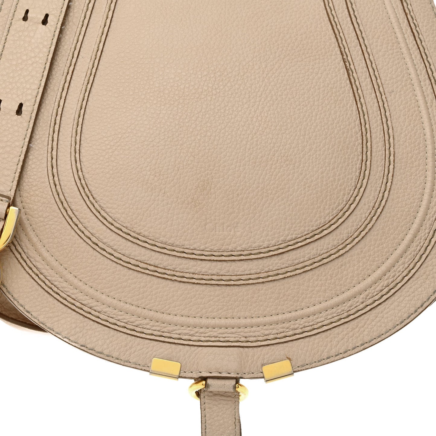 Grained Calfskin Medium Marcie Saddle Bag Beige