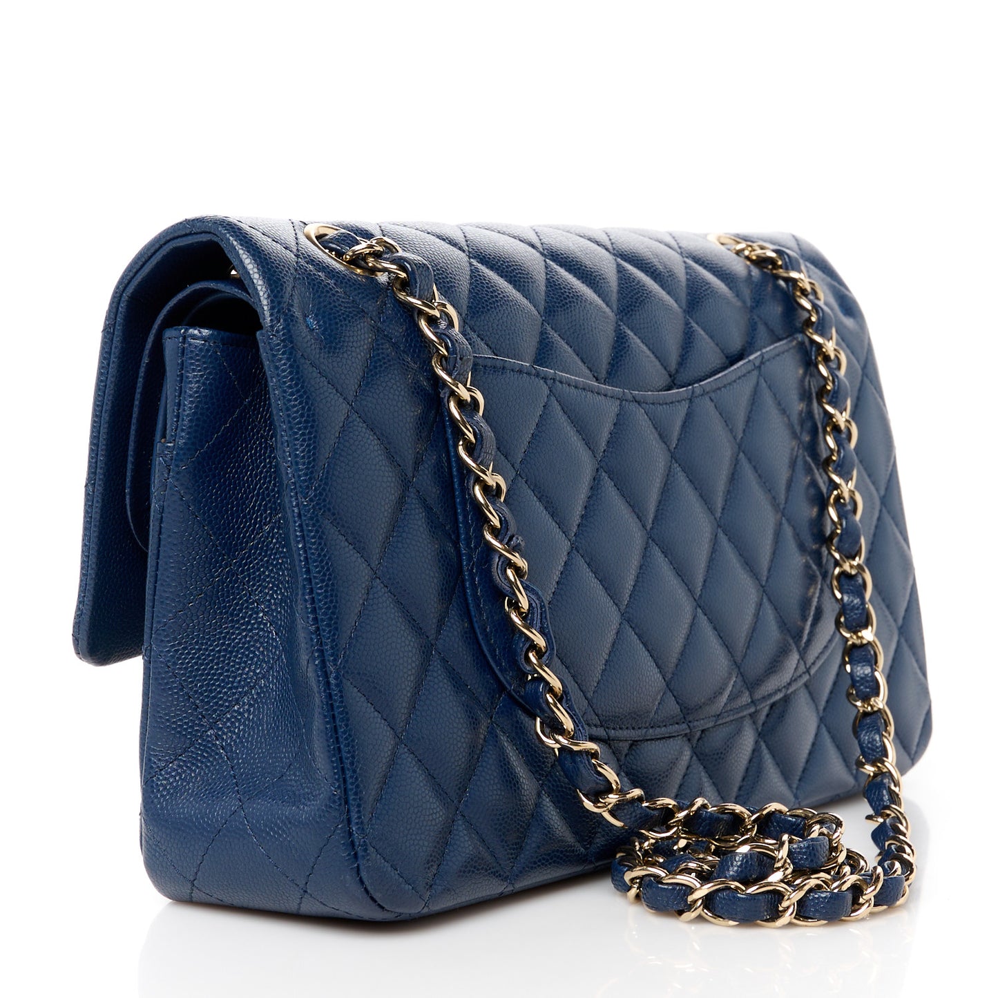 Caviar Quilted Medium Double Flap Blue