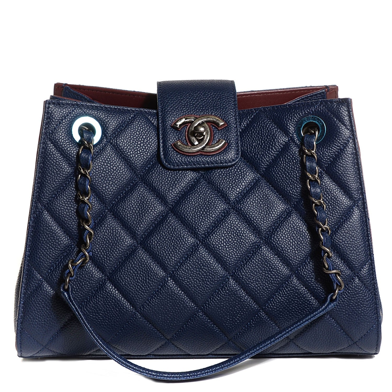 Chanel Grained Calfskin Quilted CC Accordion Small Tote Blue 1 of 10