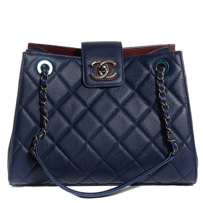 Chanel Grained Calfskin Quilted CC Accordion Small Tote Blue 1 of 10