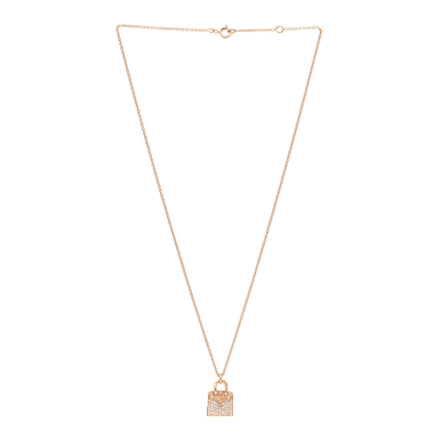 Hermes 18K Rose Gold Diamond Birkin Amulette Pendant Necklace 3 of 5
