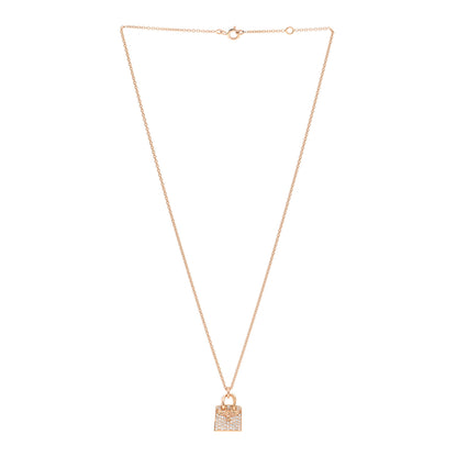 Hermes 18K Rose Gold Diamond Birkin Amulette Pendant Necklace 3 of 5