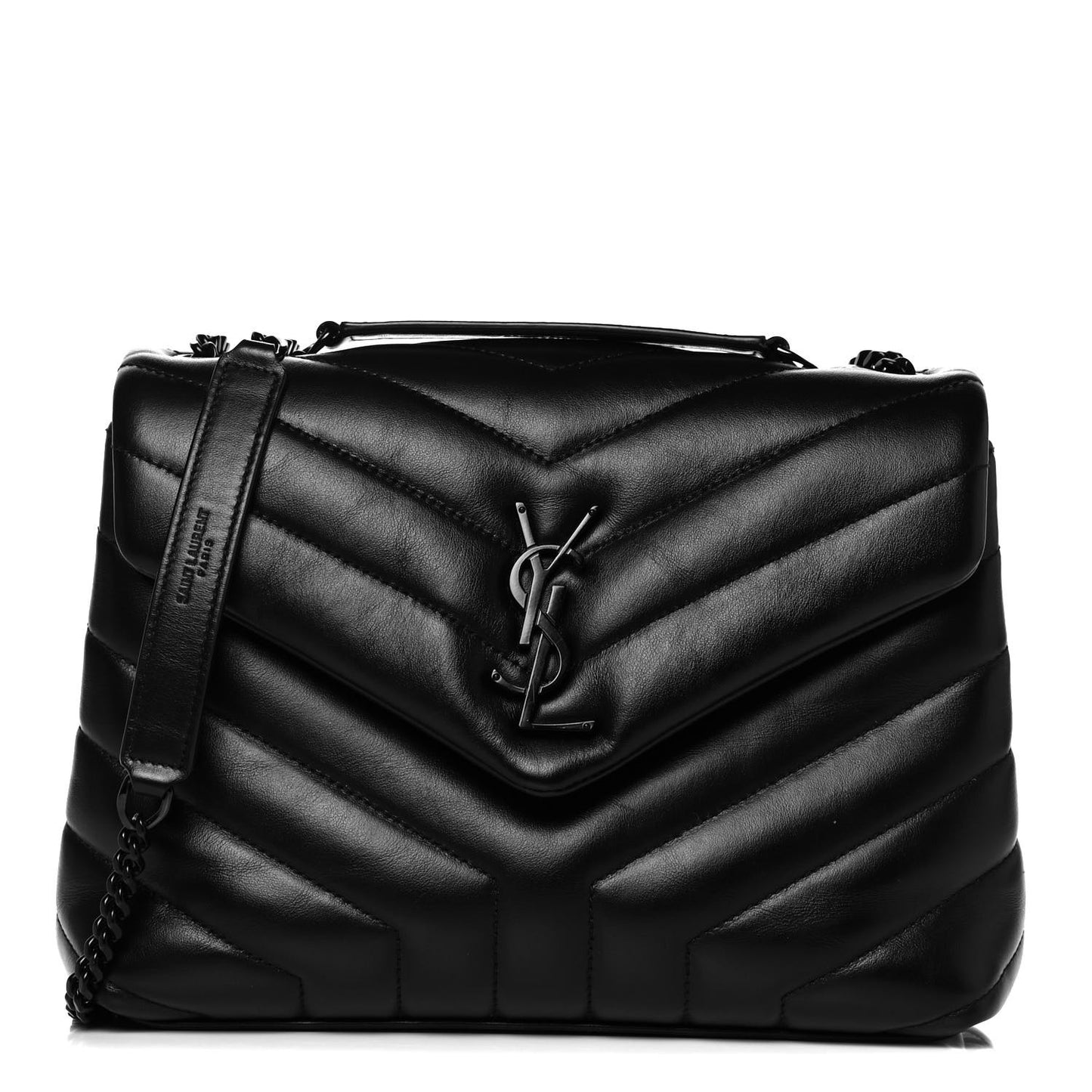 Calfskin Y Quilted Monogram Small Loulou Chain Satchel Black