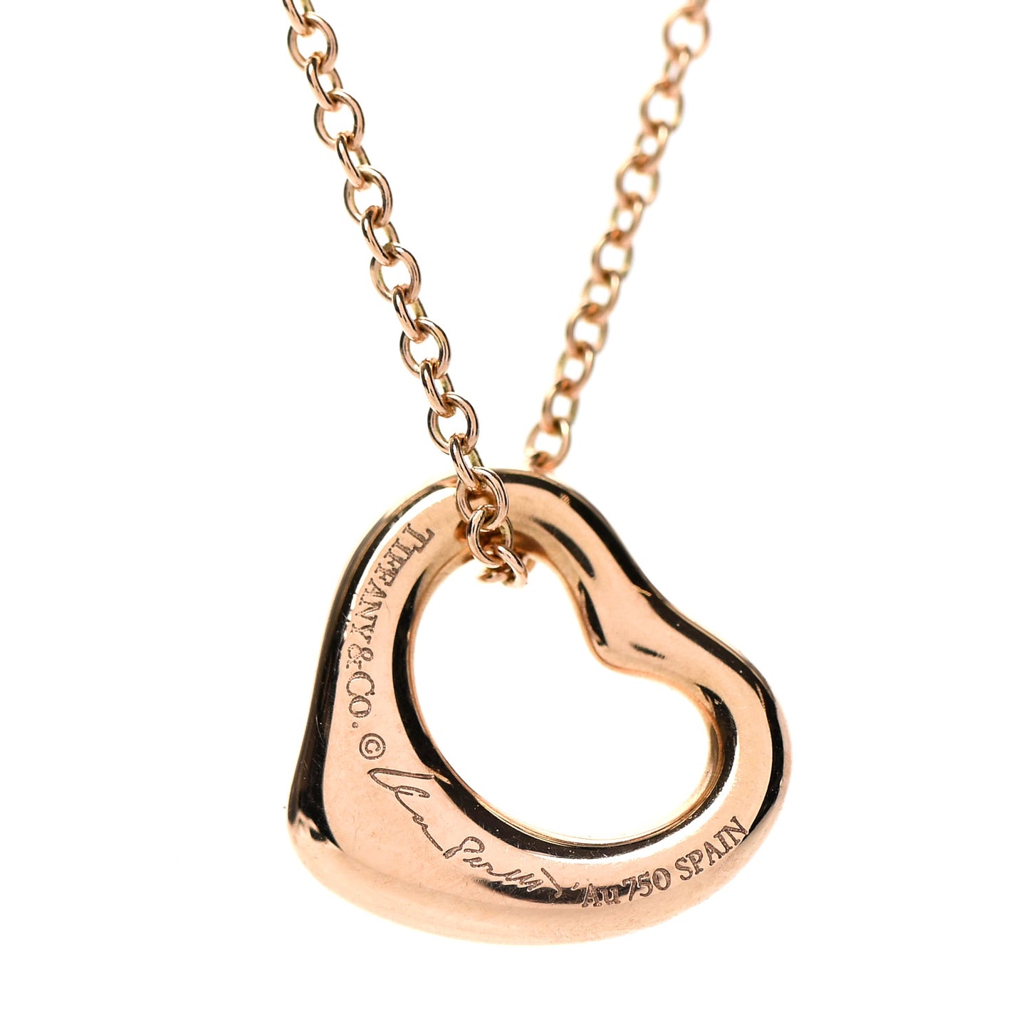 18K Rose Gold 11mm Elsa Peretti Open Heart Pendant Necklace