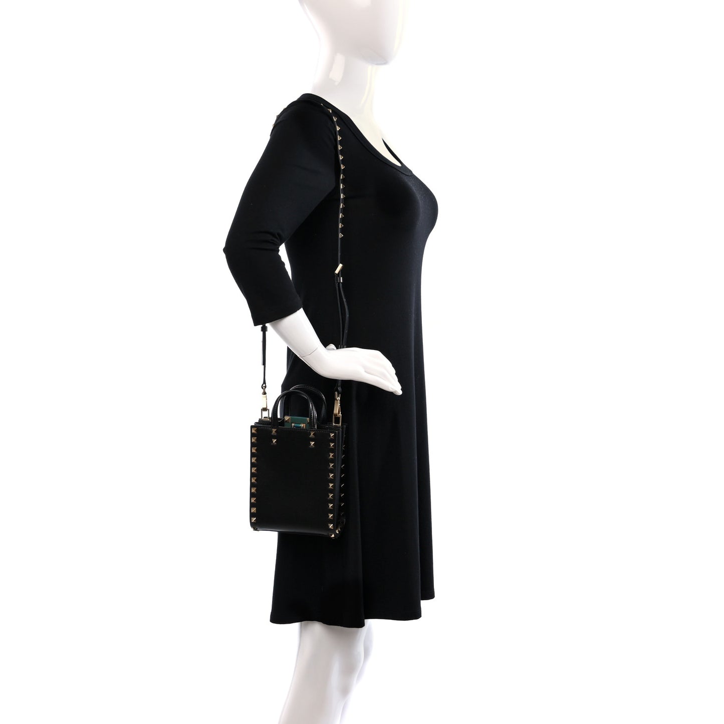 Grainy Calfskin Mini Rockstud Alcove Tote Black