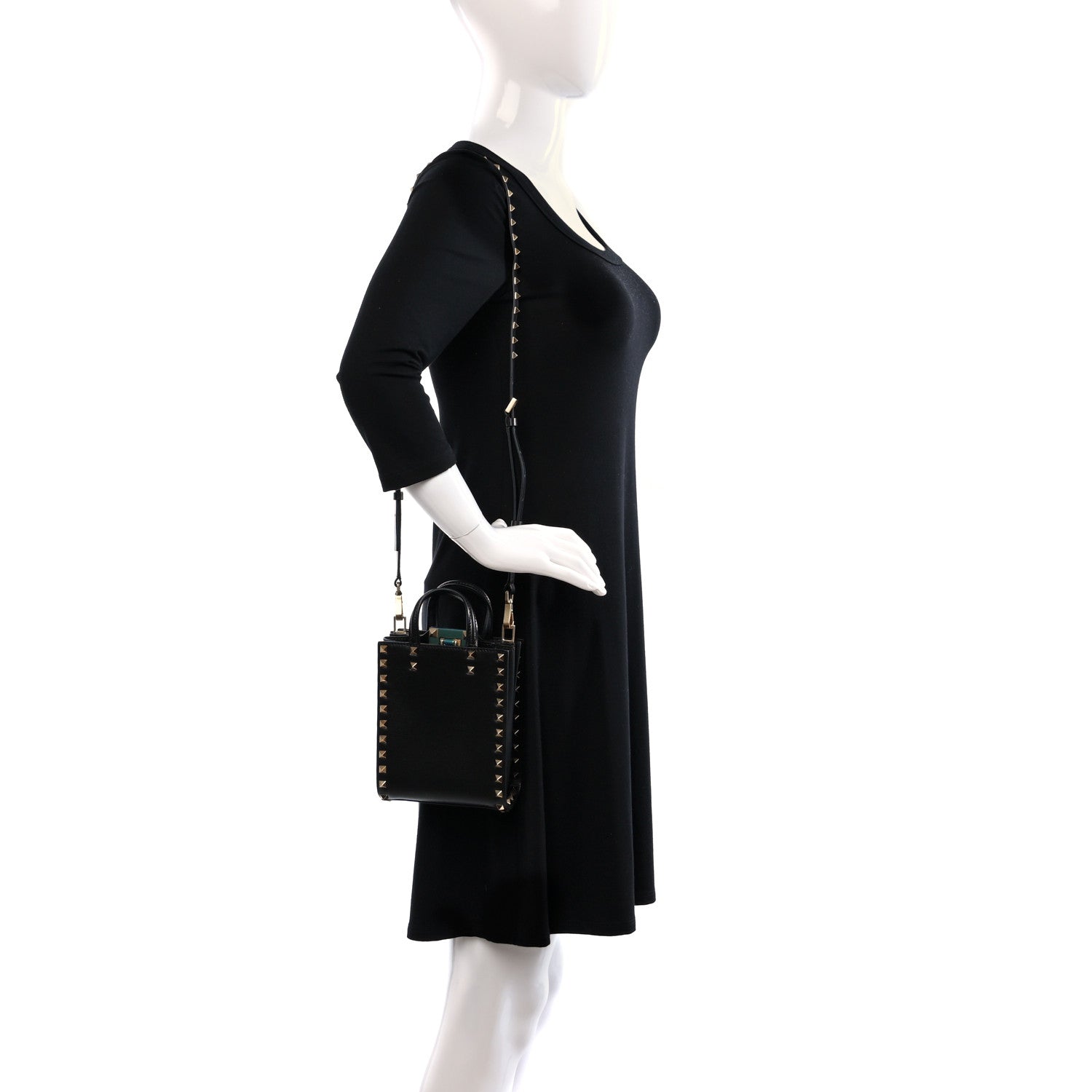 Valentino Garavani Grainy Calfskin Mini Rockstud Alcove Tote Black 2 of 11