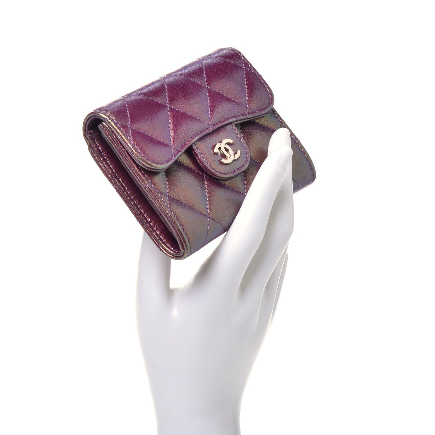 Chanel Iridescent Lambskin Quilted Flap Card Holder Purple 2 of 7