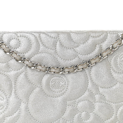 Chanel Metallic Lambskin Camellia Chain Pouch Silver 8 of 14