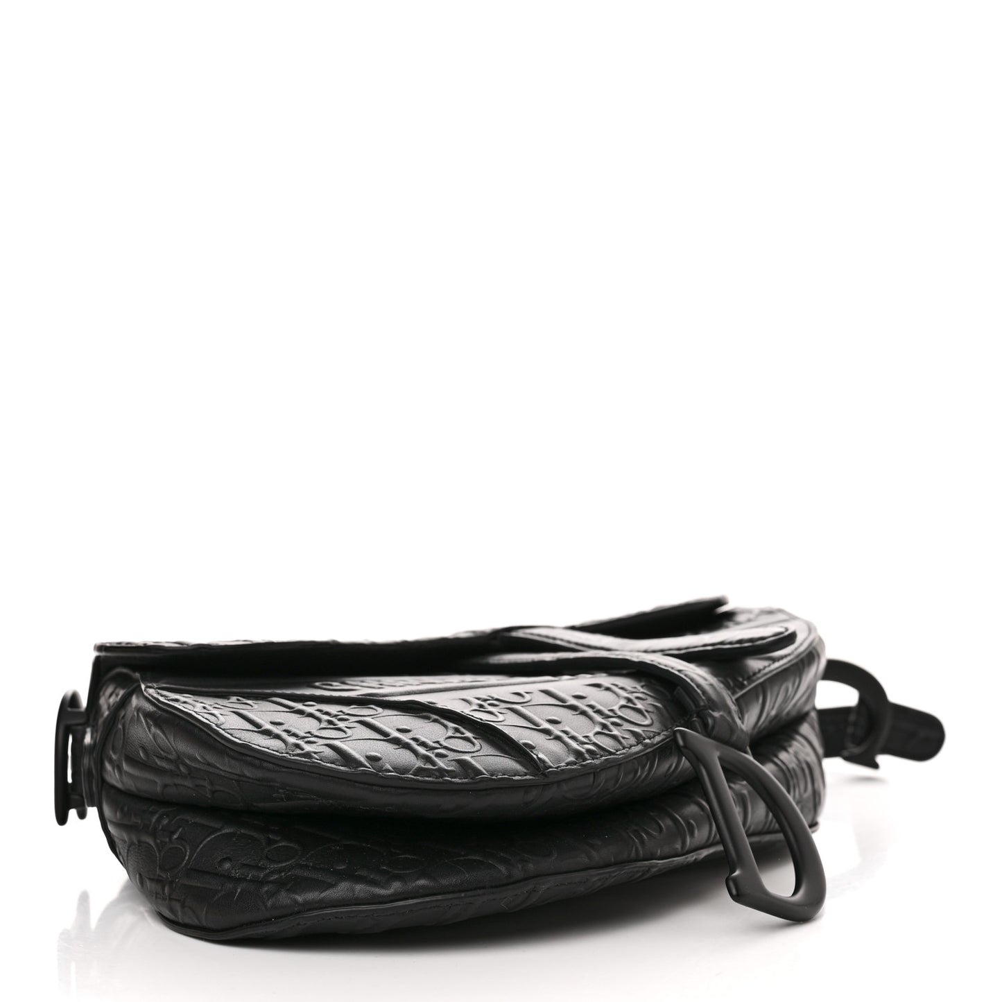 Calfskin Embossed Oblique Saddle Bag With Strap Black