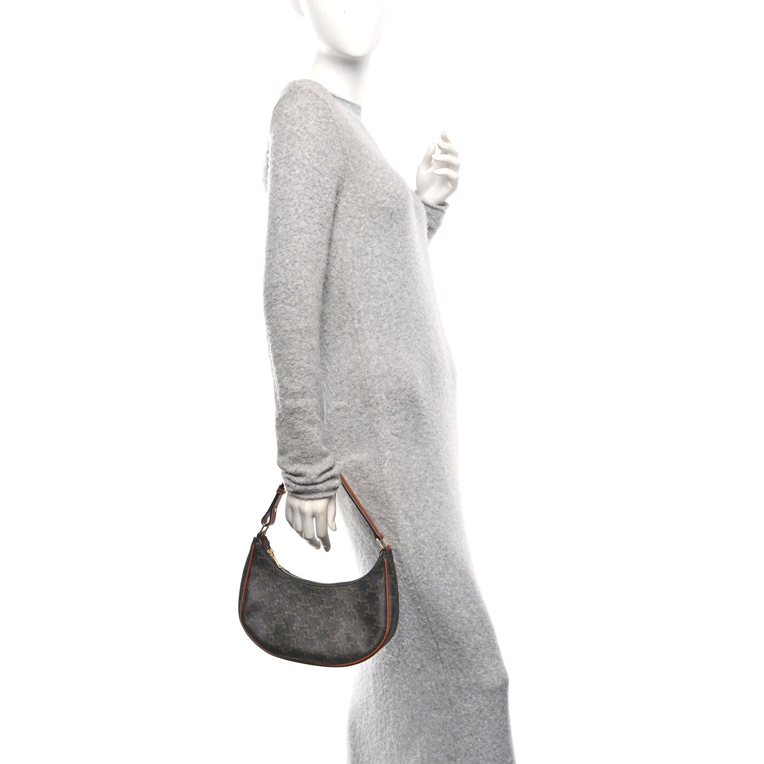 Celine Triomphe Canvas Calfskin Ava Shoulder Bag Tan 2 of 11