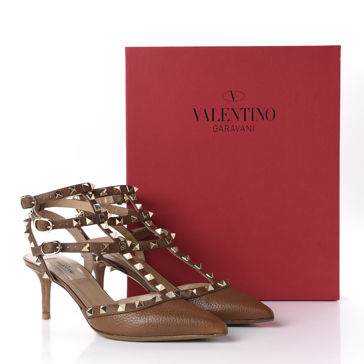 Valentino Garavani Pebbled Calfskin Rockstud Ankle Strap 65mm Pumps 37.5 Deep Cuir 13 of 13