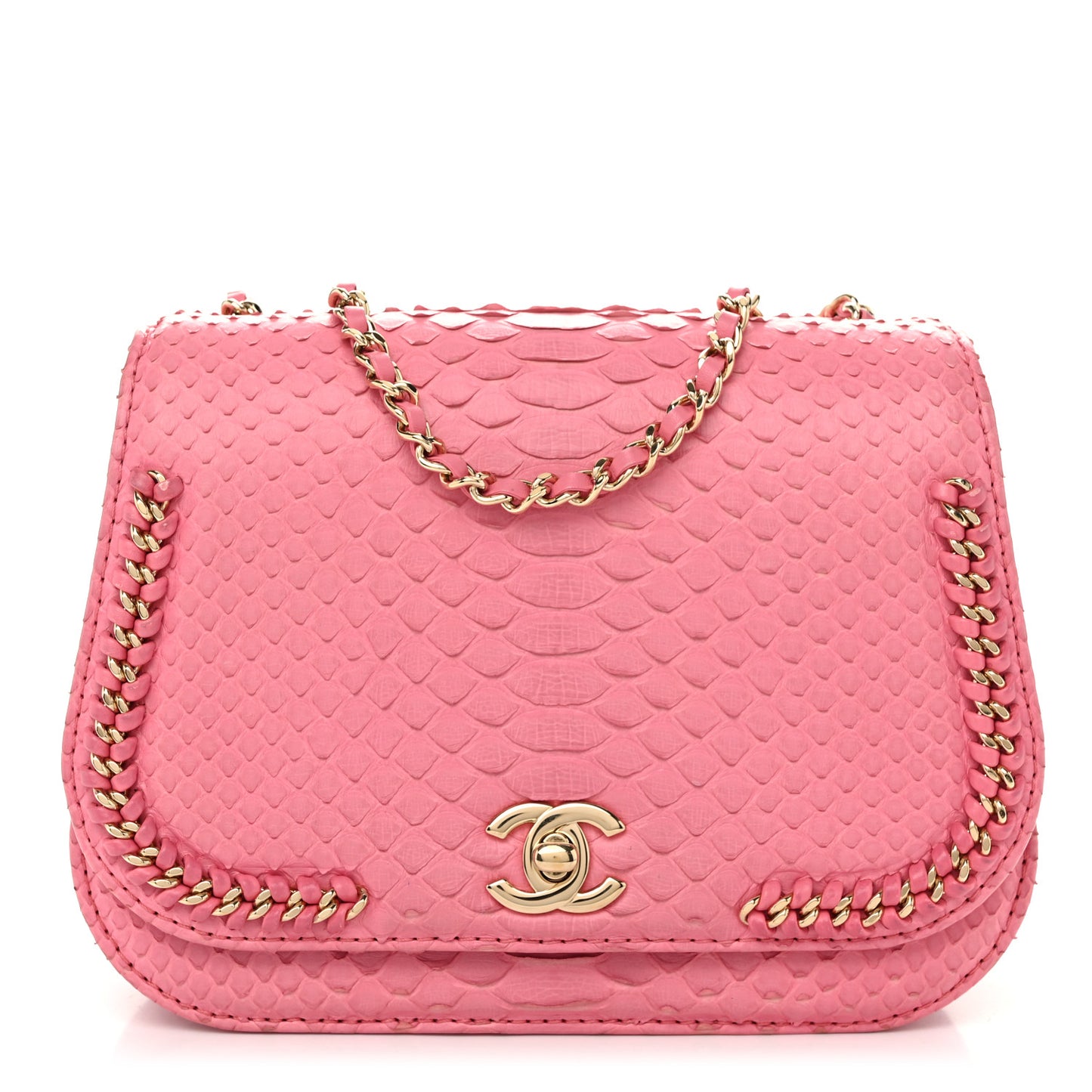 Snakeskin Small Braided Chic Flap Pink