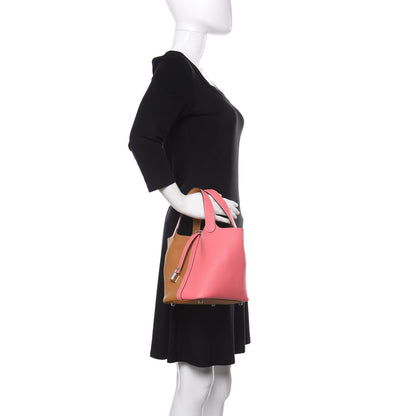 Hermes Taurillon Clemence Casaque Picotin Lock 18 PM Rose Azalee Sesame 2 of 11