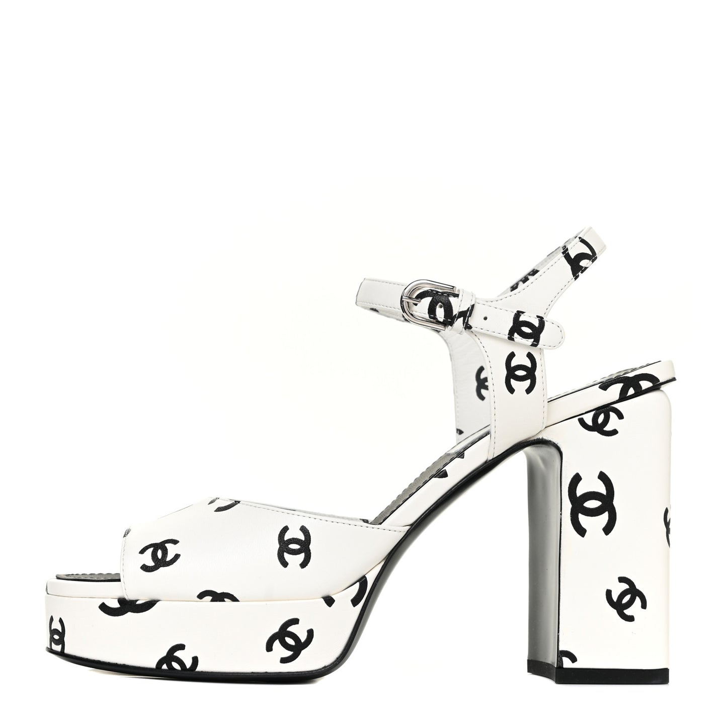 Printed Lambskin Coco Beach Platform Sandals 39 White Black