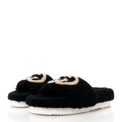 Gucci Shearling Womens Eileen Slide Sandals 39 Black Butterscotch 3 of 9