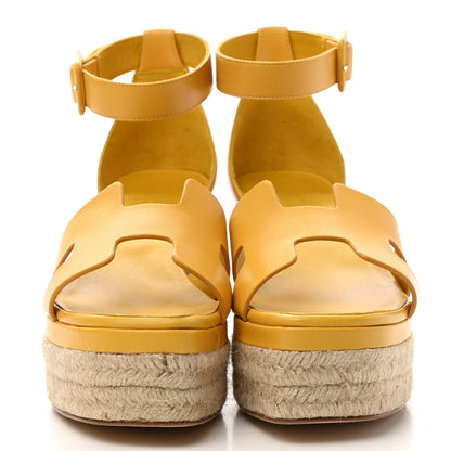 Hermes Goatskin Elda Espadrille Wedge Sandals 38 Jaune Sable 2 of 10