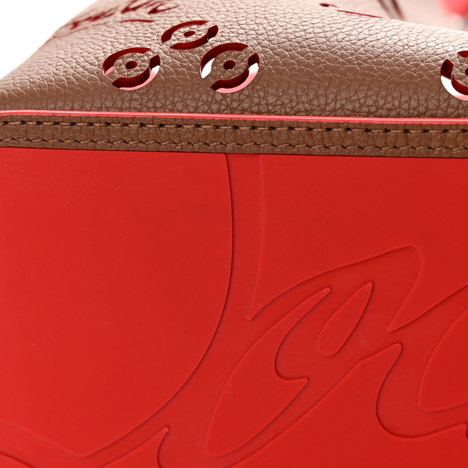 Christian Louboutin Calfskin Loubinthesky Small Perforated Cabarock Spikes Tote Biscotto 10 of 10