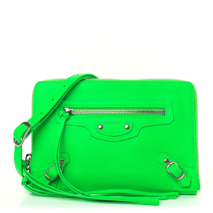Balenciaga Grained Calfskin Neo Classic Silver Hardware Zip Around Crossbody Fluo Green 1 of 4