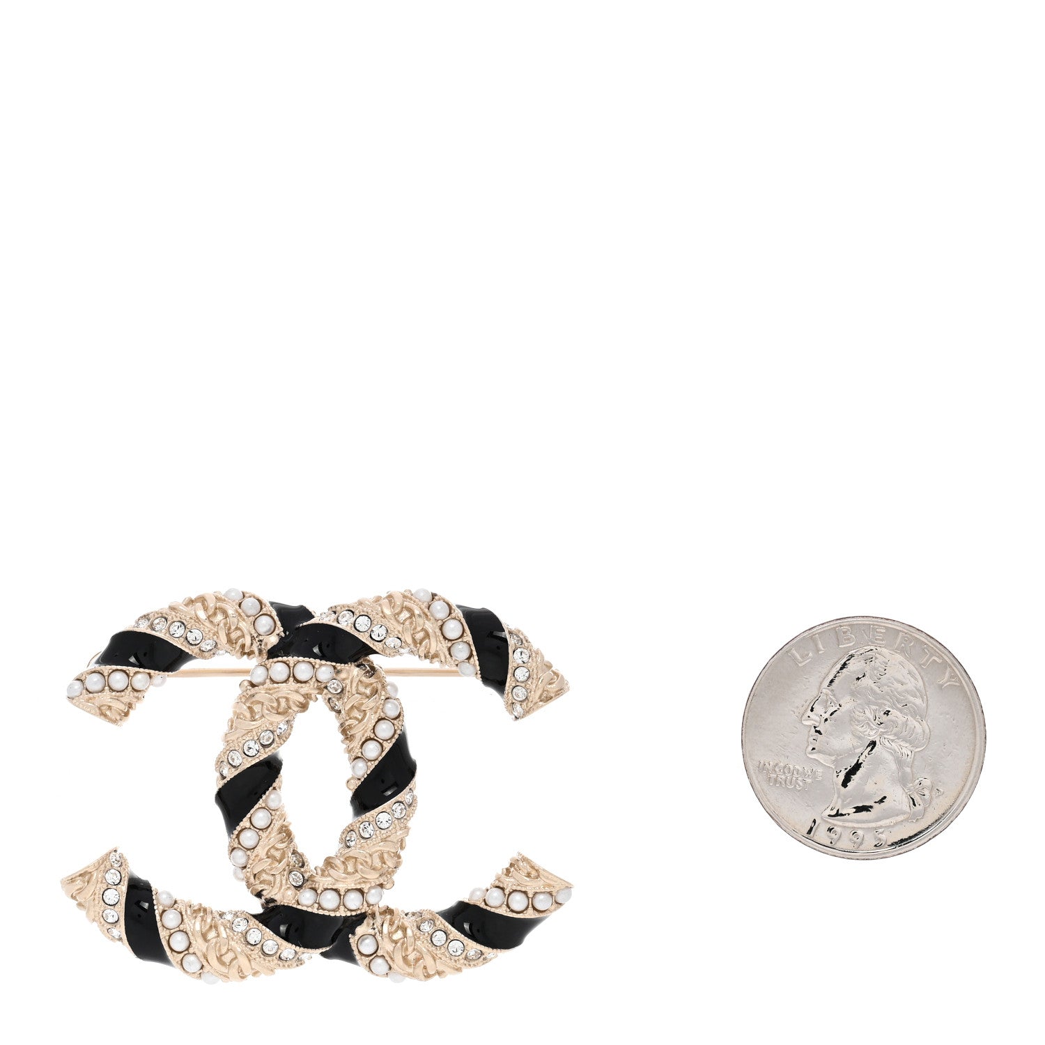Chanel Pearl Crystal Enamel CC Brooch Black Gold 2 of 5