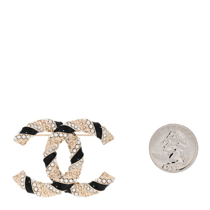 Chanel Pearl Crystal Enamel CC Brooch Black Gold 2 of 5