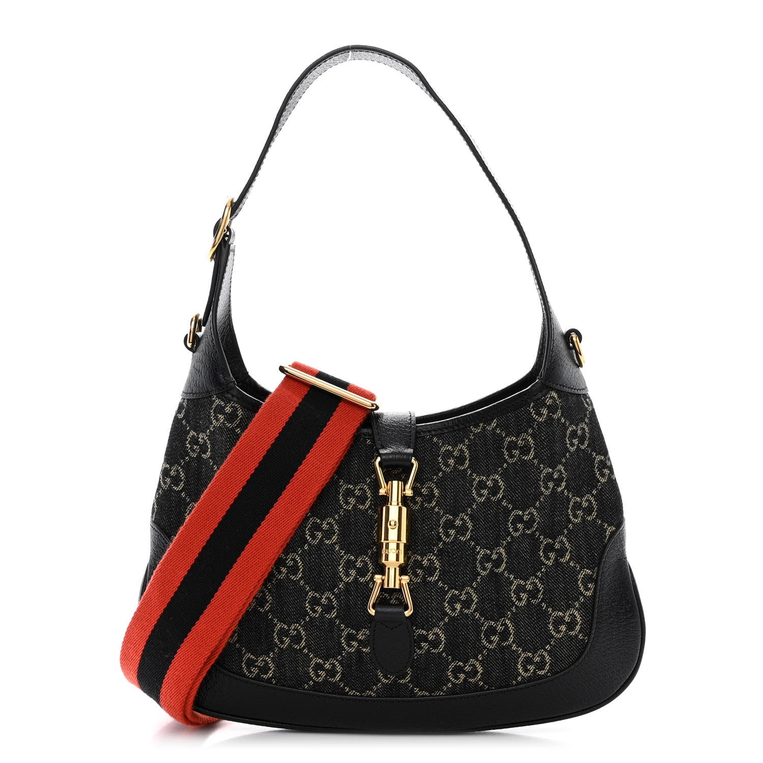 Gucci Jacquard Denim GG Monogram Small Jackie 1961 Hobo Black Ivory 1 of 11