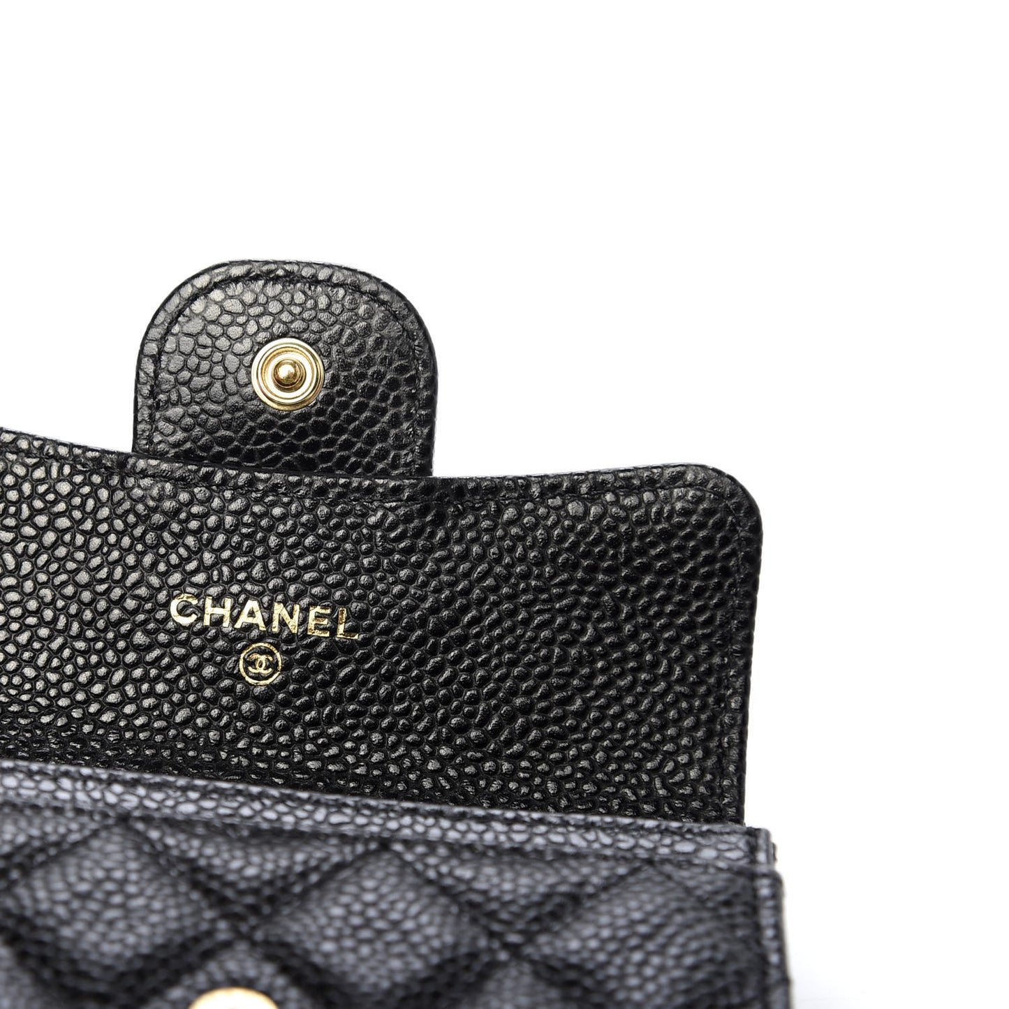 Caviar Quilted Flap Card Holder Wallet Black
