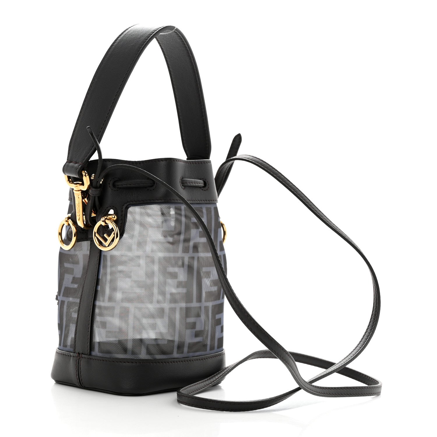 Fendi Mesh Vitello Grace F is Fendi FF 1974 Mini Mon Tresor Bucket Bag Azzurro Black Ebano 3 of 11