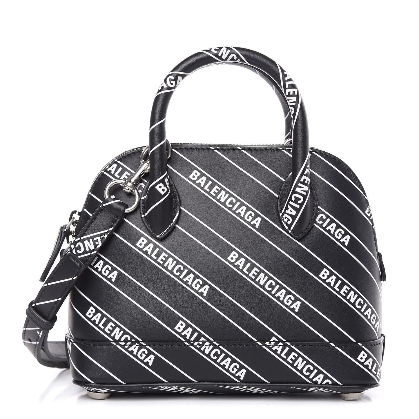 Calfskin Diagonal Allover Logo Print XXS Ville Top Handle Bag Black White