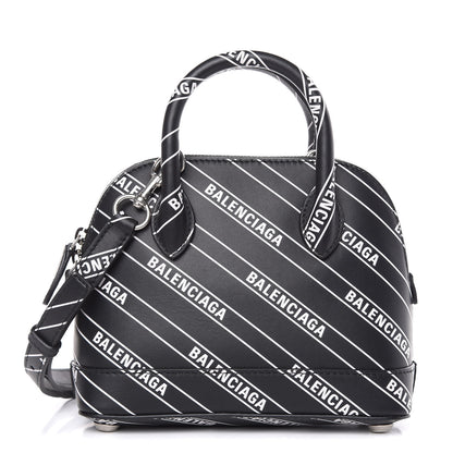 Balenciaga Calfskin Diagonal Allover Logo Print XXS Ville Top Handle Bag Black White 1 of 9