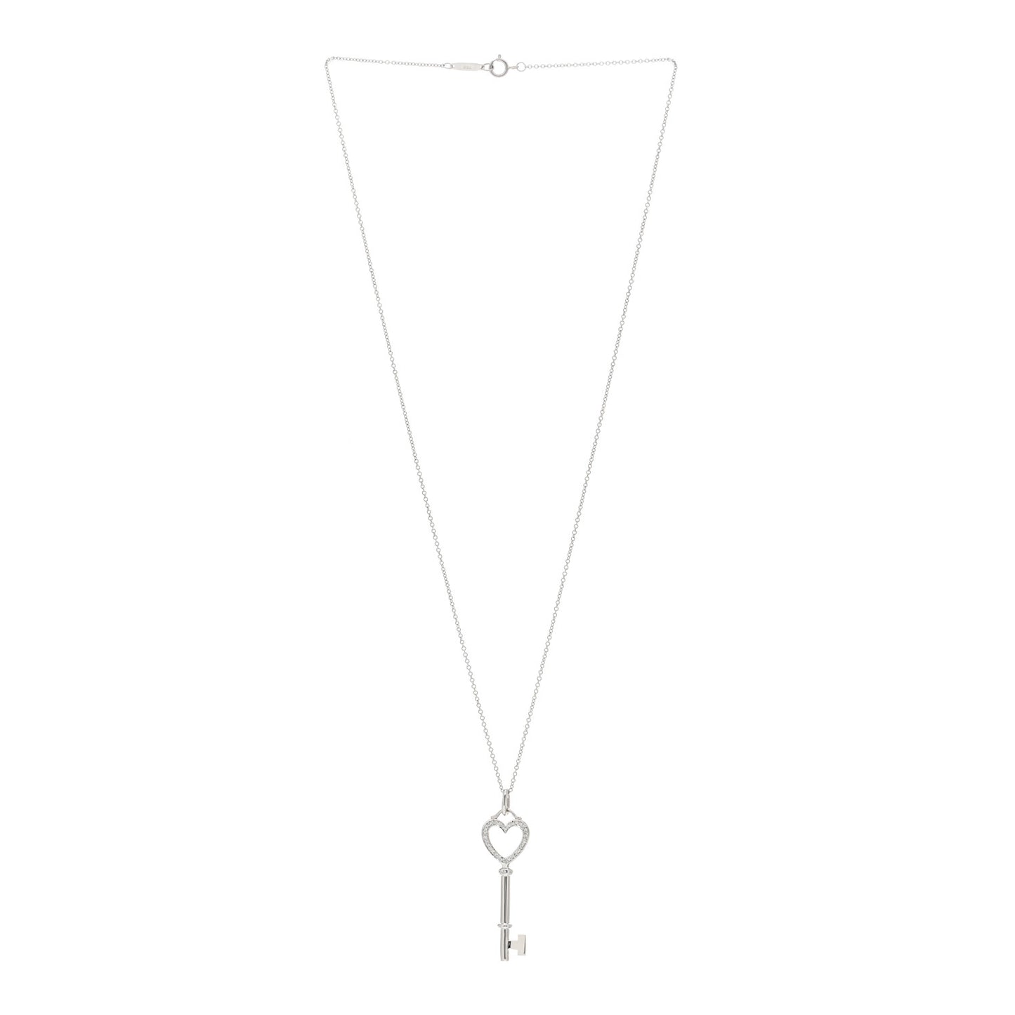 18K White Gold Diamond Medium Heart Key Pendant Necklace