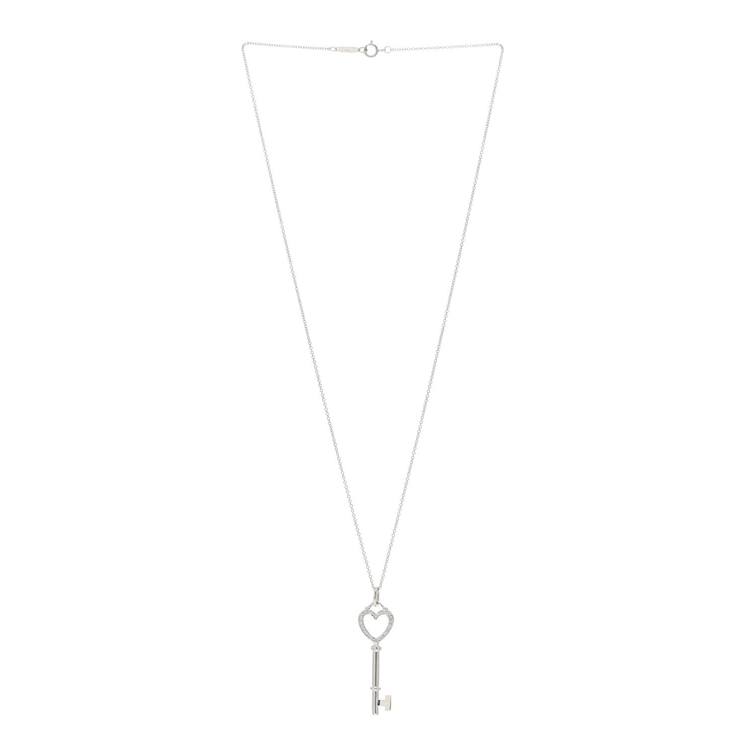 Tiffany 18K White Gold Diamond Medium Heart Key Pendant Necklace 3 of 4