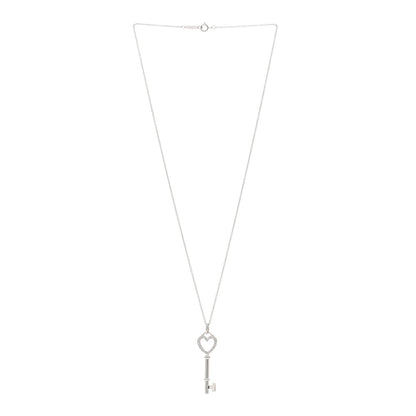 Tiffany 18K White Gold Diamond Medium Heart Key Pendant Necklace 3 of 4