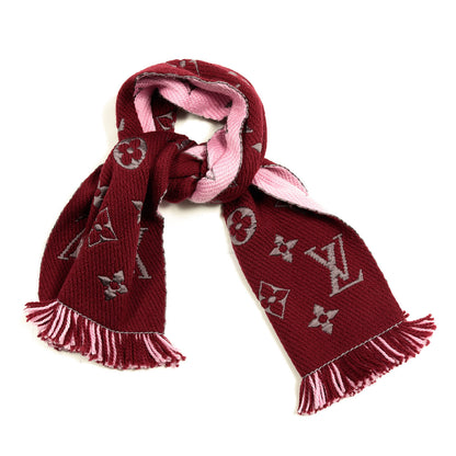 Louis Vuitton Wool Silk Logomania Duo Scarf Wine 2 of 3