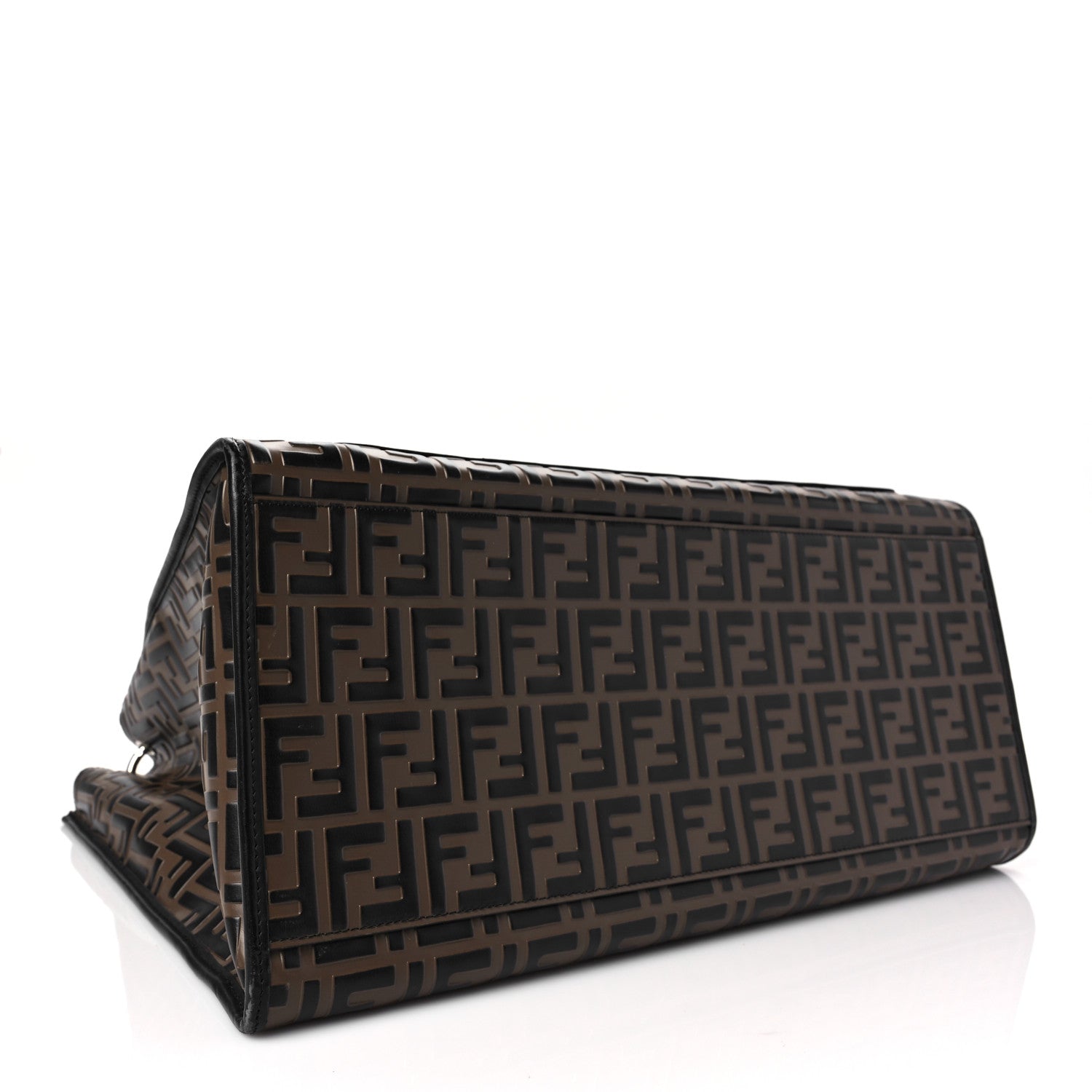 Fendi Vitello Century Wicker Bi-Color FF 1974 Embossed Large Runaway Shopper Tote Maya Black 3 of 6