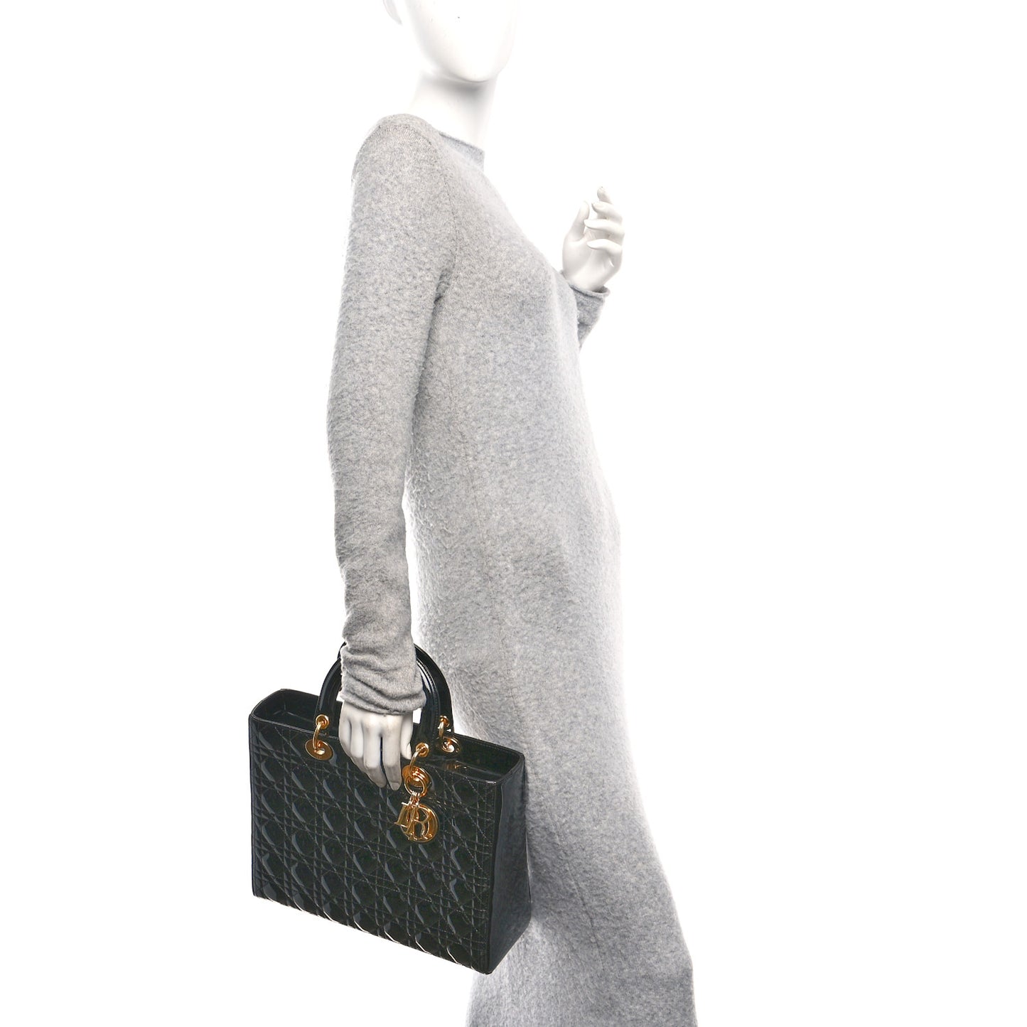 Patent Cannage Large Lady Dior Black