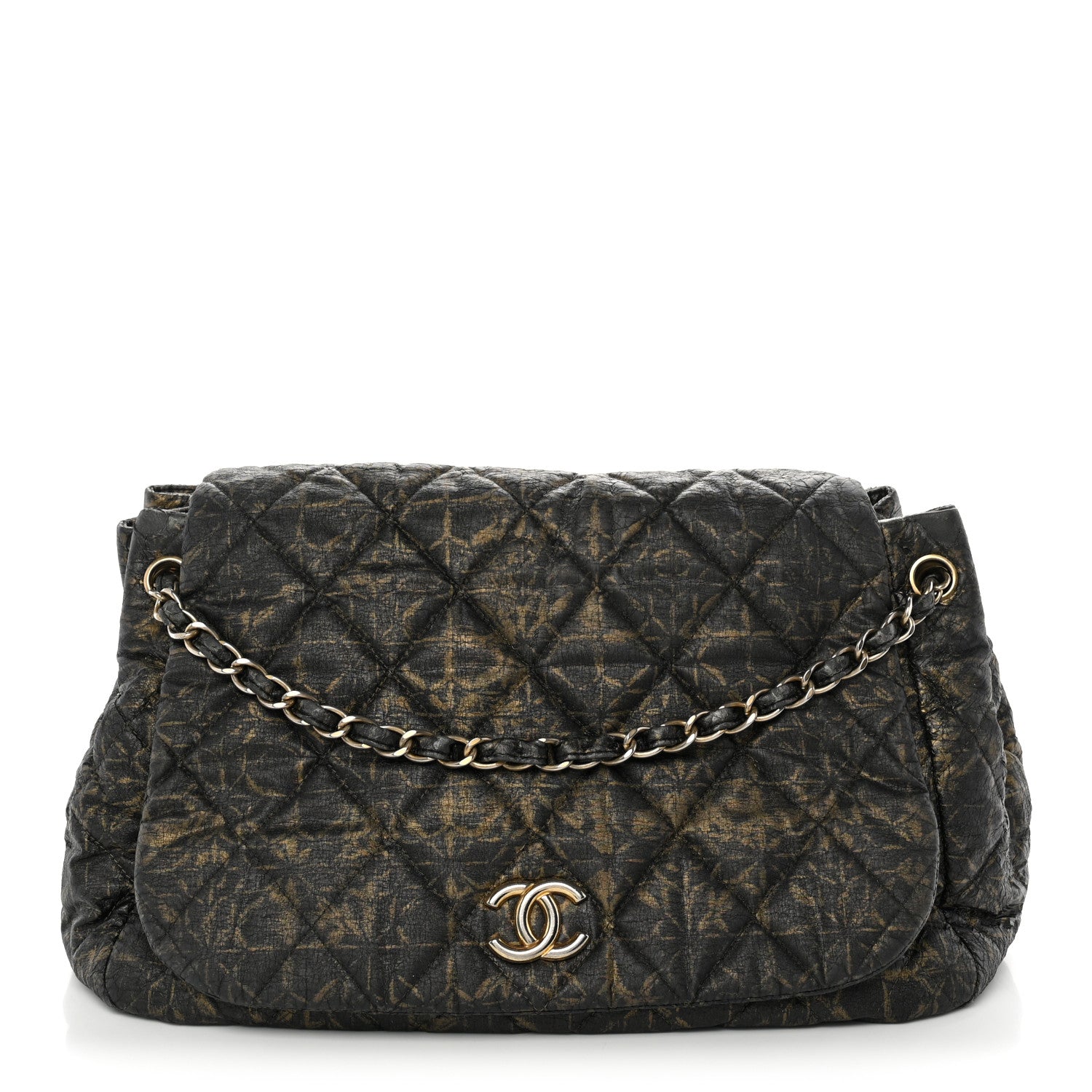 Chanel Nylon Printed Quilted Accordion Flap Black Gold 1 of 13
