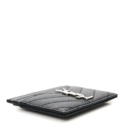 Saint Laurent Grain De Poudre Matelasse Chevron Monogram Credit Card Case Black 4 of 7