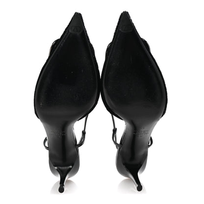 Valentino Garavani Sequin Fringed Vlogo Slingback Pumps 37 Black 6 of 10