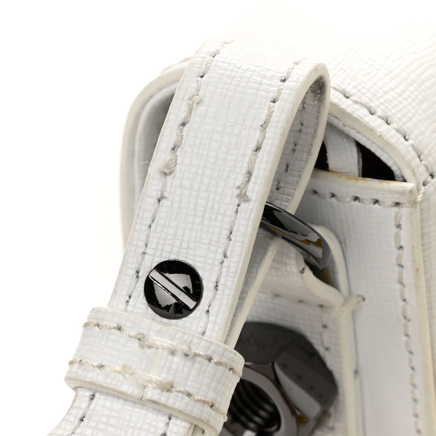 Off-White Saffiano Striped Diag Binder Flap Bag White Black 10 of 14