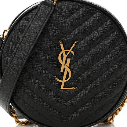 Saint Laurent Grain De Poudre Matelasse Chevron Quilted Round Vinyle Camera Bag Black 8 of 11