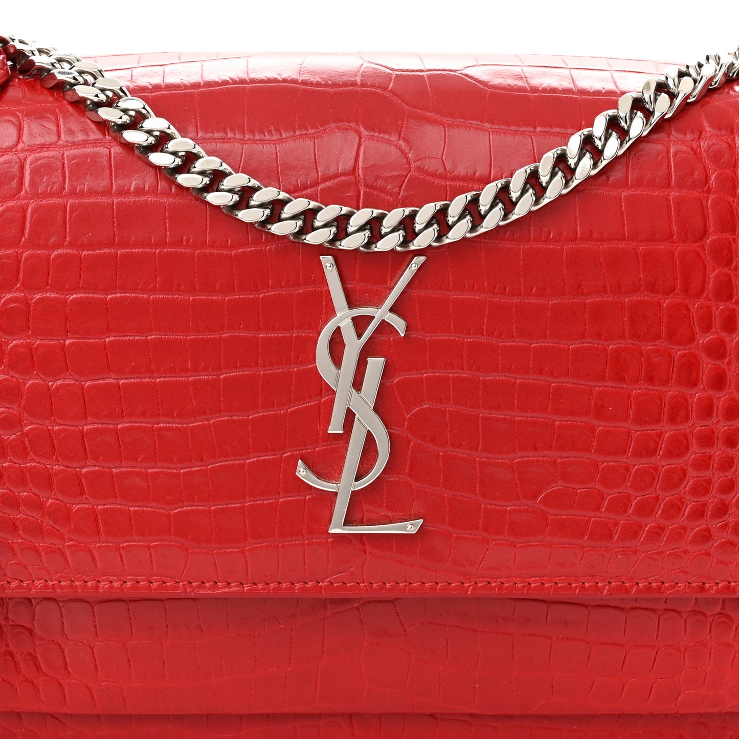 Calfskin Crocodile Embossed Medium Monogram Sunset Rouge Eros