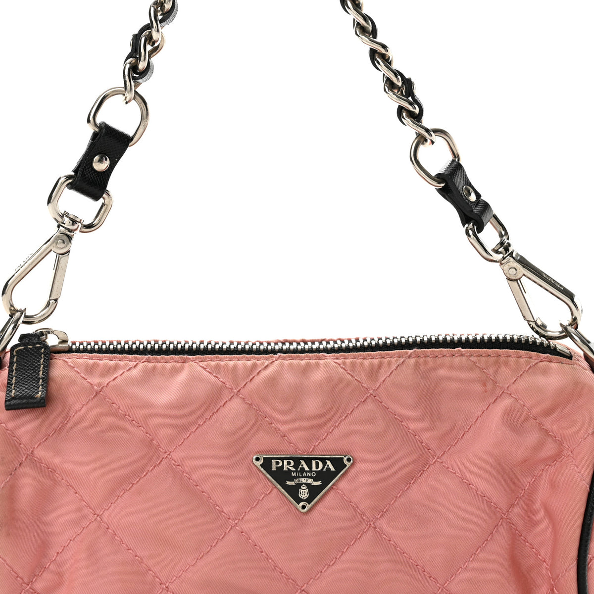 Prada Tessuto Nylon Saffiano Impunturato Quilted Barrel Pochette Pink Black 8 of 13