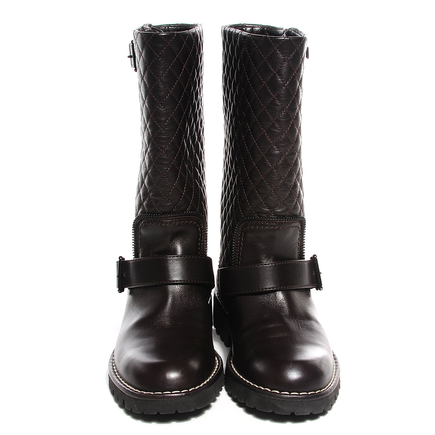 Chanel Calfskin Quilted Biker Boots 36 Marron Fonce 2 of 17