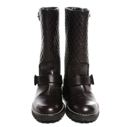 Chanel Calfskin Quilted Biker Boots 36 Marron Fonce 2 of 17