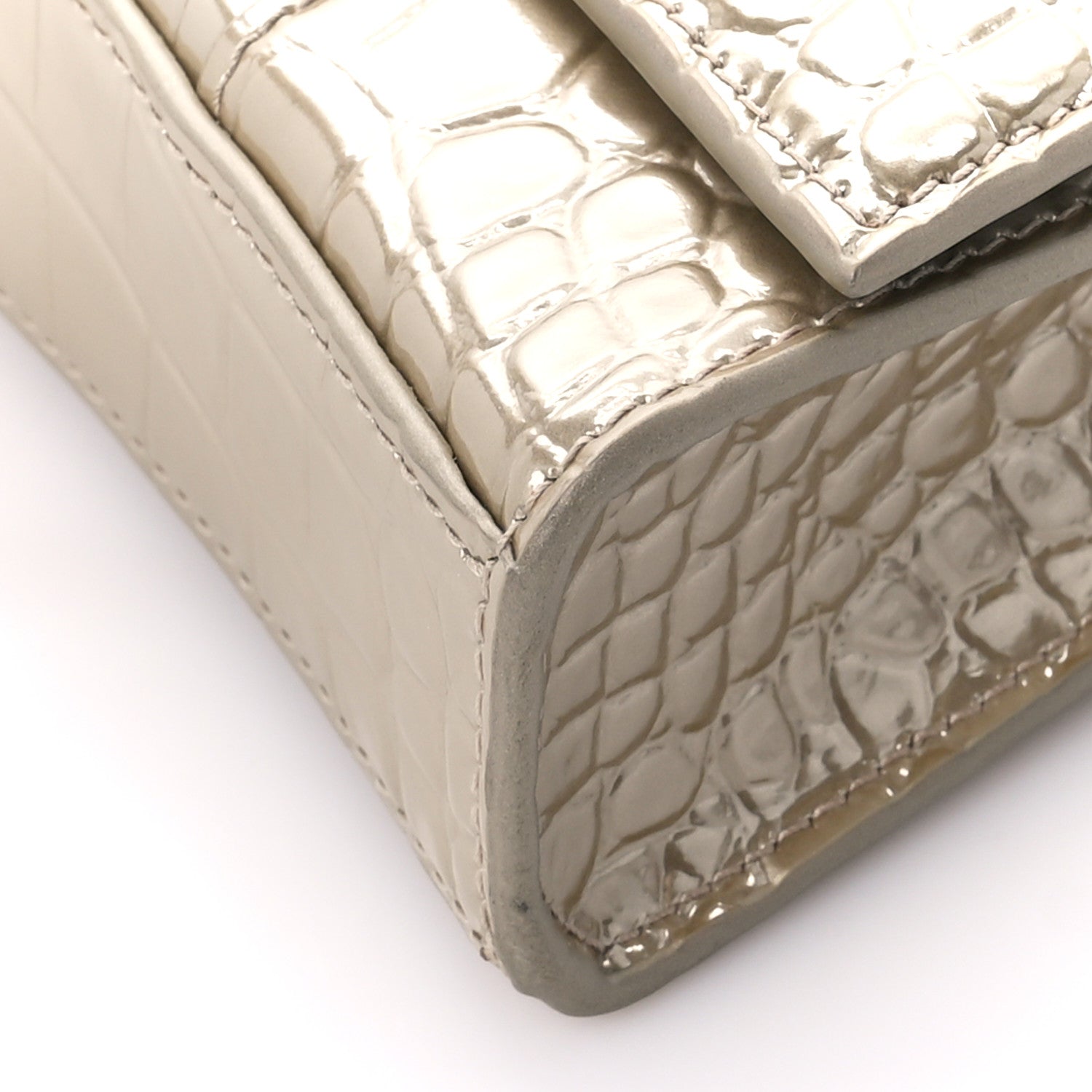 Balenciaga Shiny Calfskin Crocodile Embossed Hourglass Chain Bag Light Gold 9 of 9