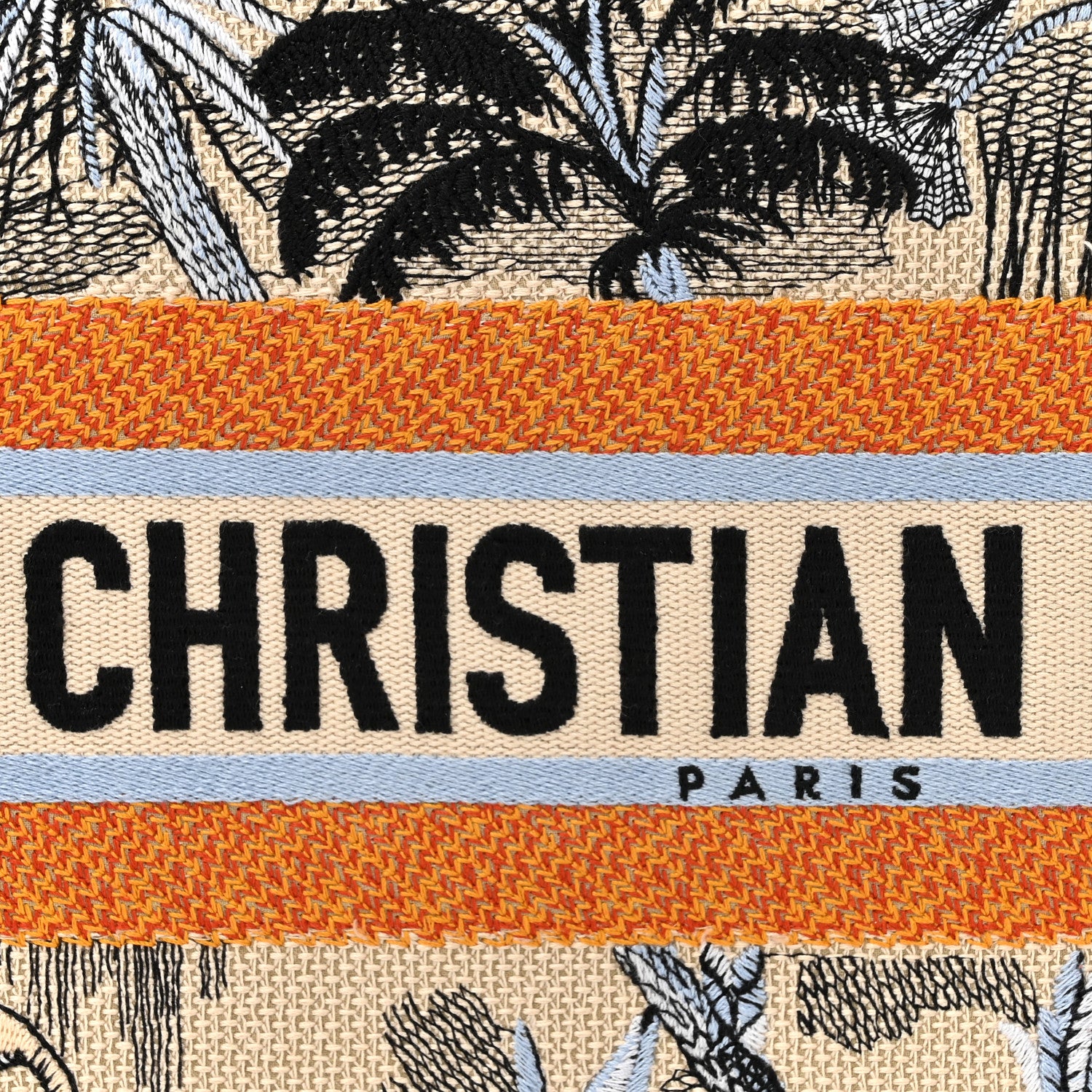 Christian Dior Canvas Embroidered Large Palm Tree Toile De Jouy Book Tote Multicolor 8 of 12