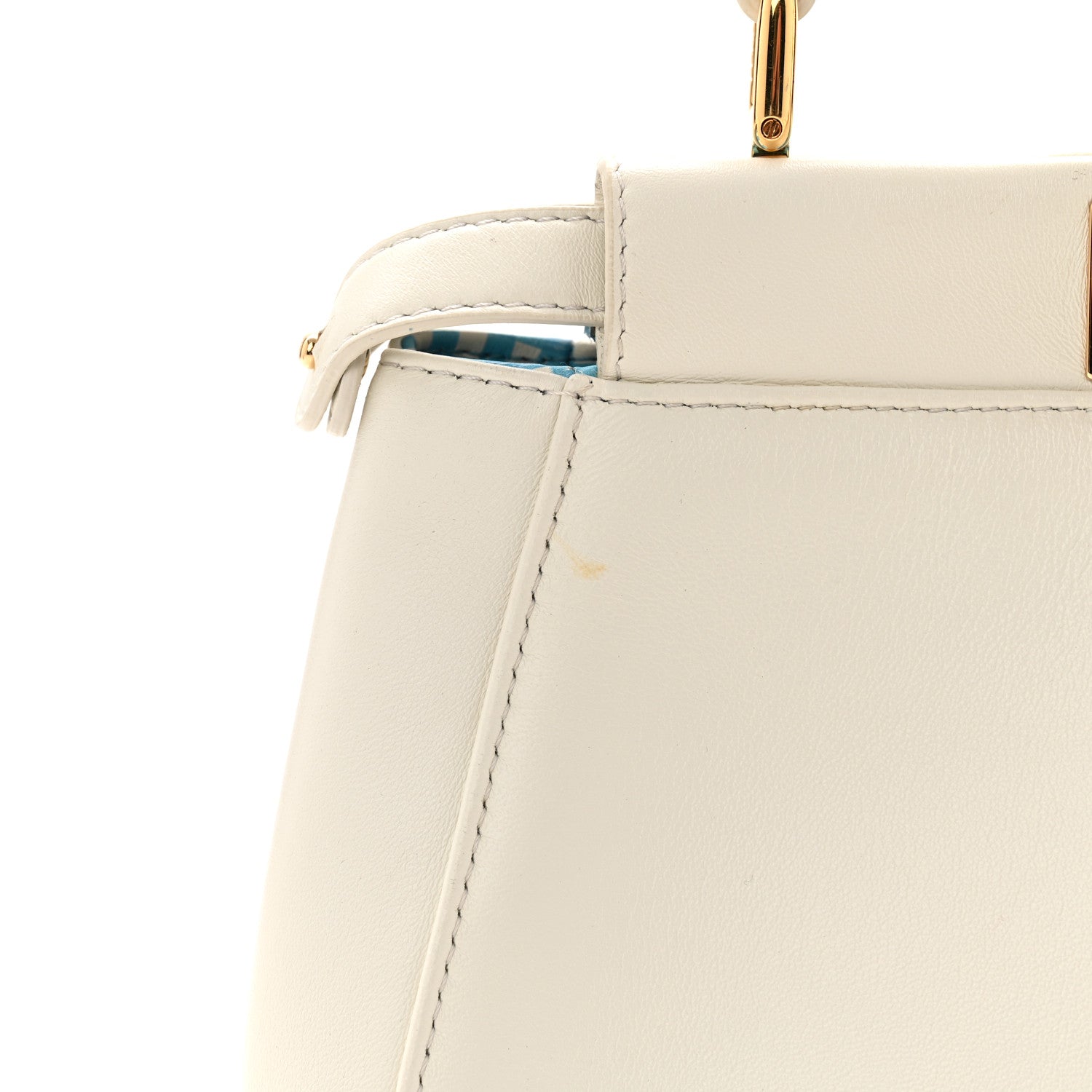 Fendi Nappa Vitello Gingham Printed Mini Peekaboo Iconic Satchel White Ice Light Blue 24 of 25