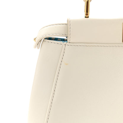 Fendi Nappa Vitello Gingham Printed Mini Peekaboo Iconic Satchel White Ice Light Blue 24 of 25