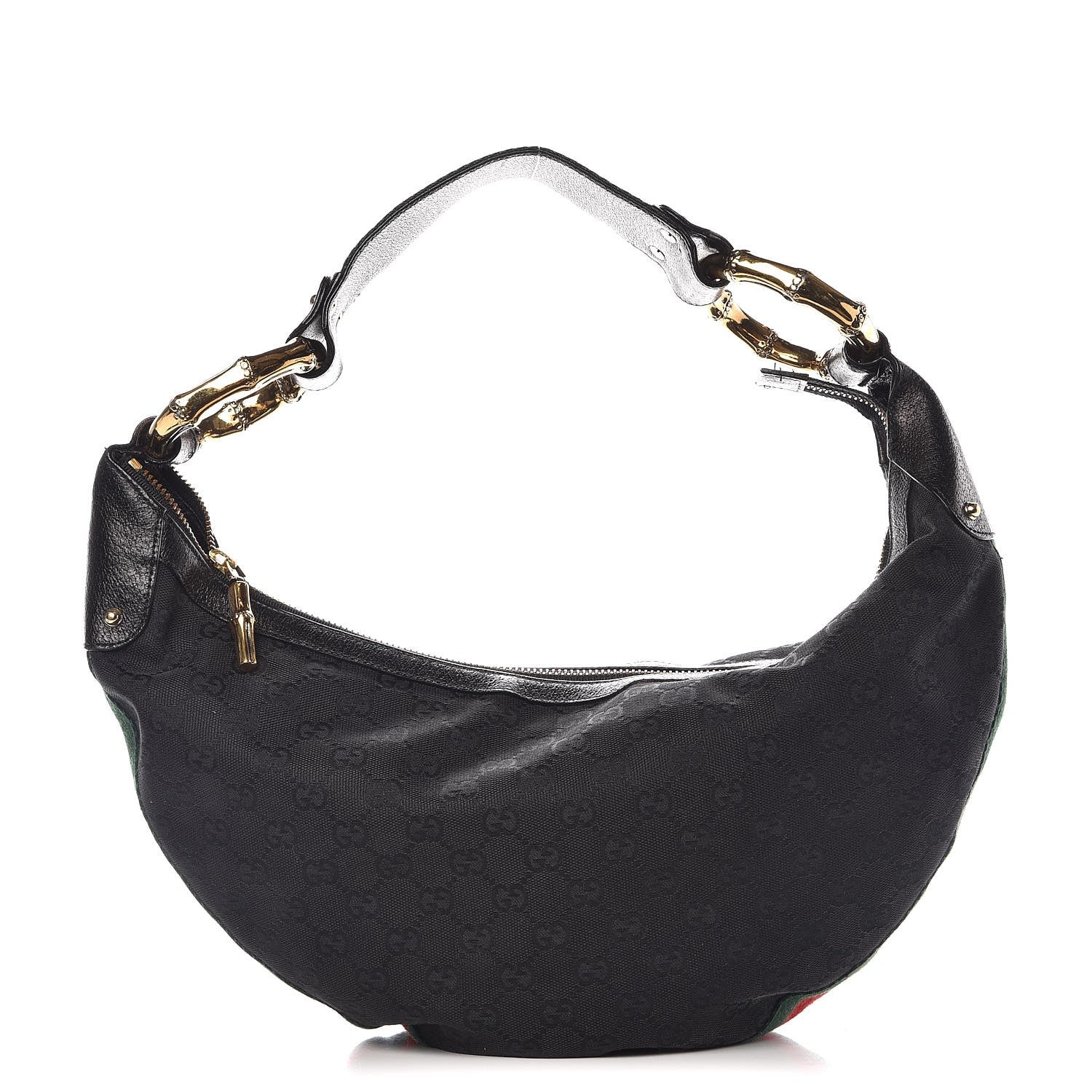 Gucci Monogram Web Bamboo Ring Hobo Black 1 of 10